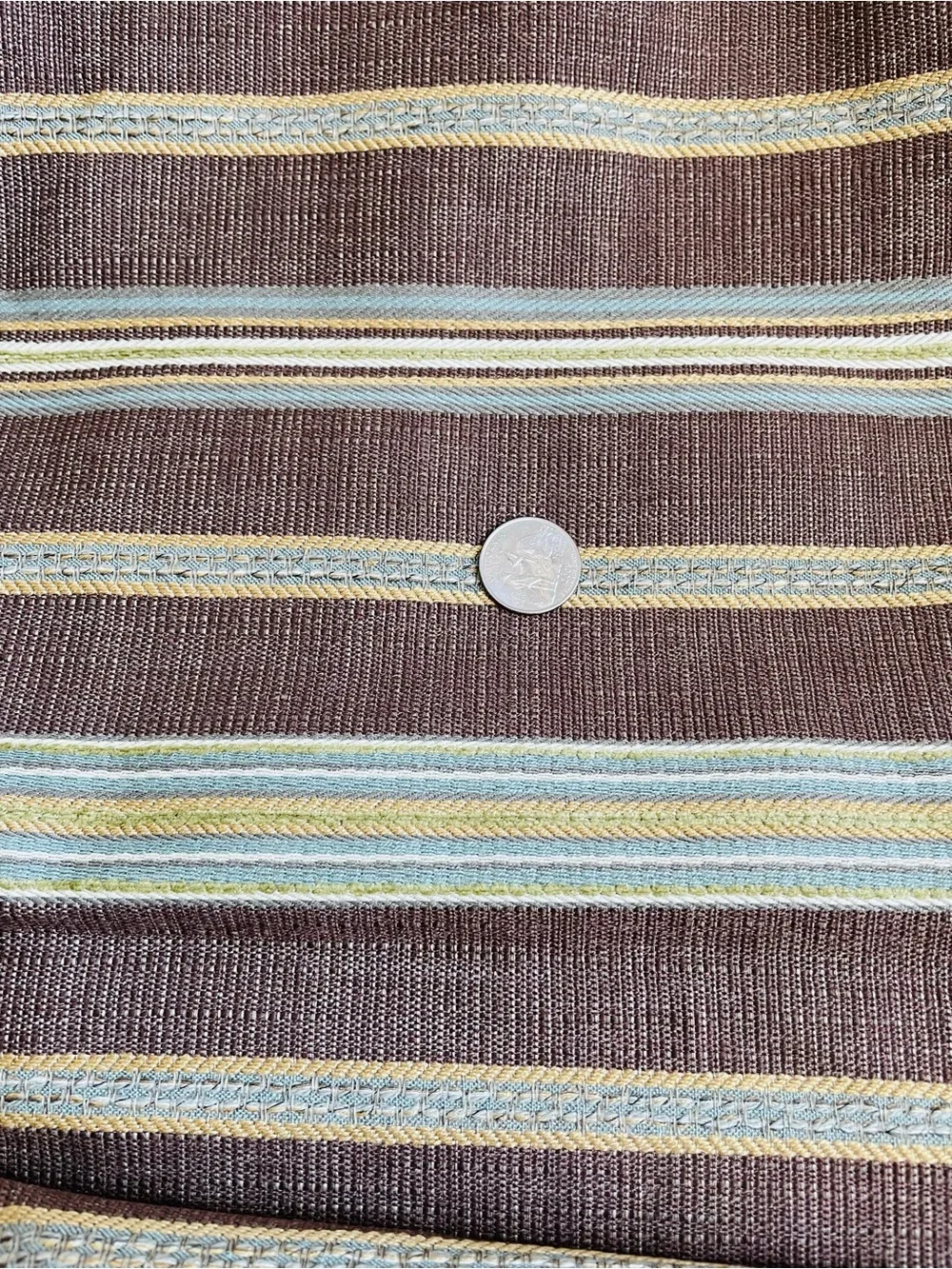 Striped Textured Upholstery Cotton Fabric Odd Shape Brown Blue Cream 1y x 54